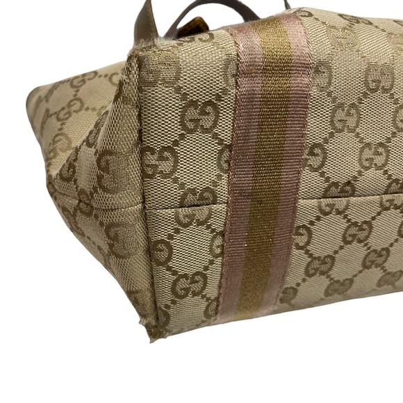 Gucci Handbag Tote Purse Sherry GG Canvas Beige Gold - Picture 8 of 12